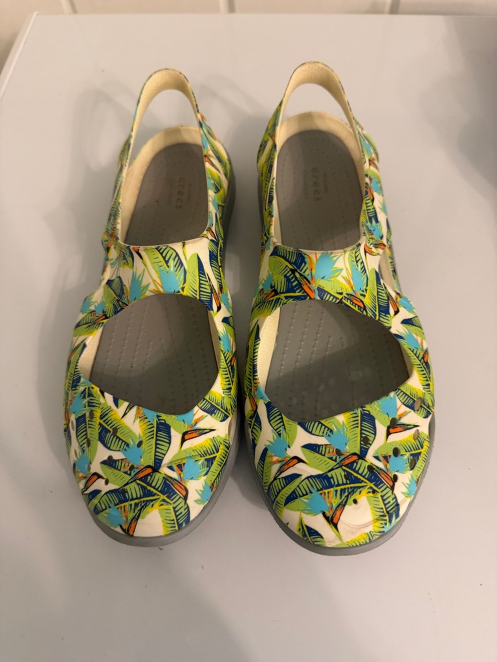 CROCS Tropical Print Slingback Clogs - Multi Yellow/Blue